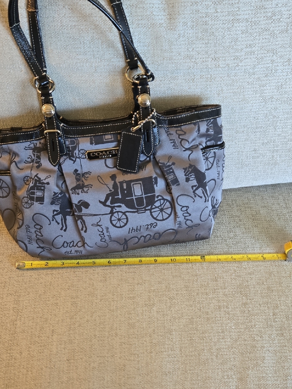 Coach Gray Signature Script Tote with Black Trim and Matching Wallet - Picture 3 of 7